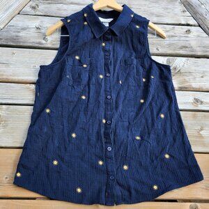 Christopher & Banks Vest Women's Size Medium Navy Blue Vest Button Up Sun Ribbed